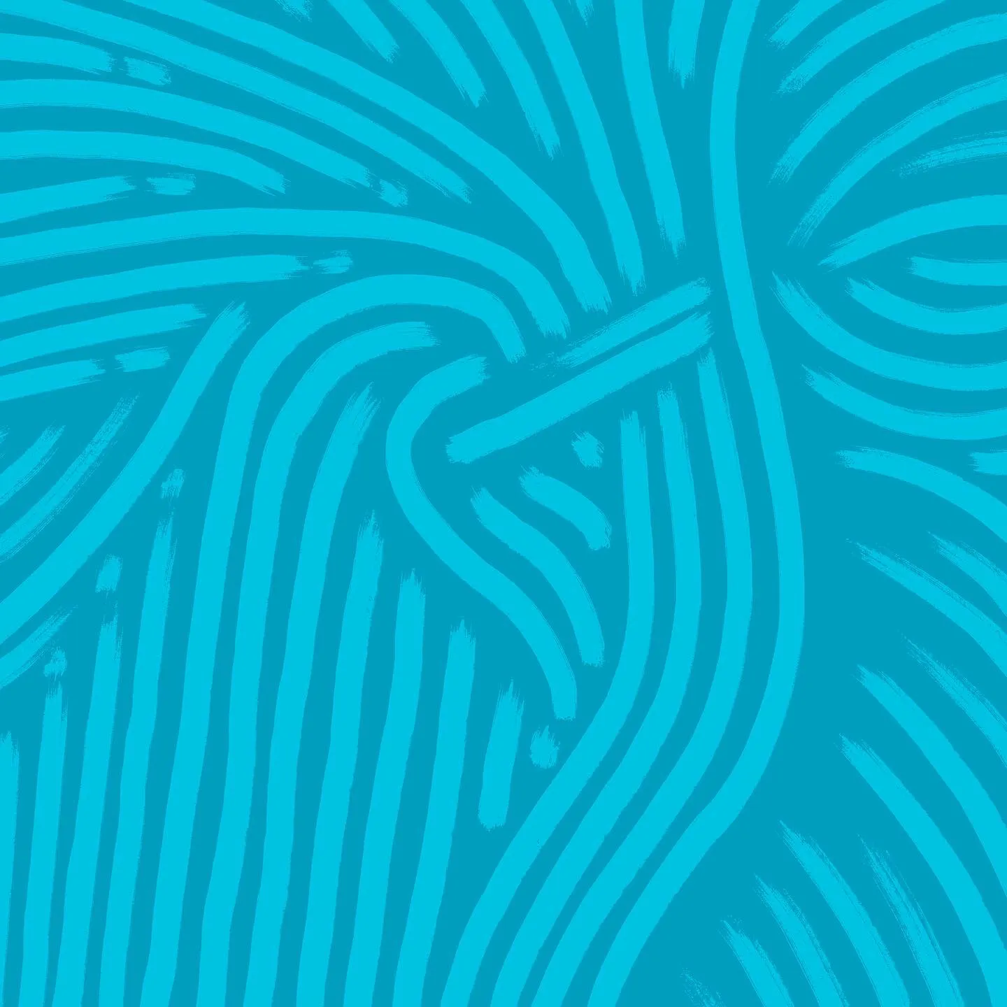 Abstract composition of flowing, curved, and straight lines in varying shades of cyan and turquoise blue, featuring visible brushstroke textures and dynamic movement.