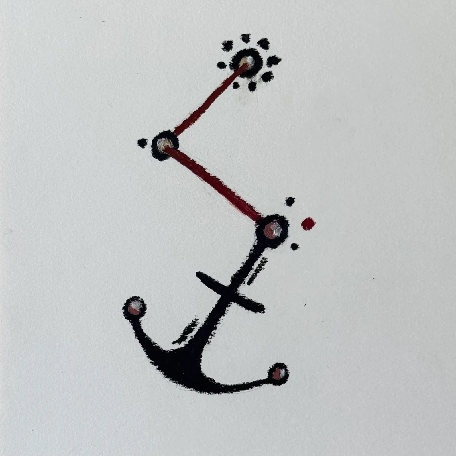 Abstract pastel artwork titled “Anchor Points,” depicting a line connecting a detailed anchor drawing to a cluster of circular, patterned dots.