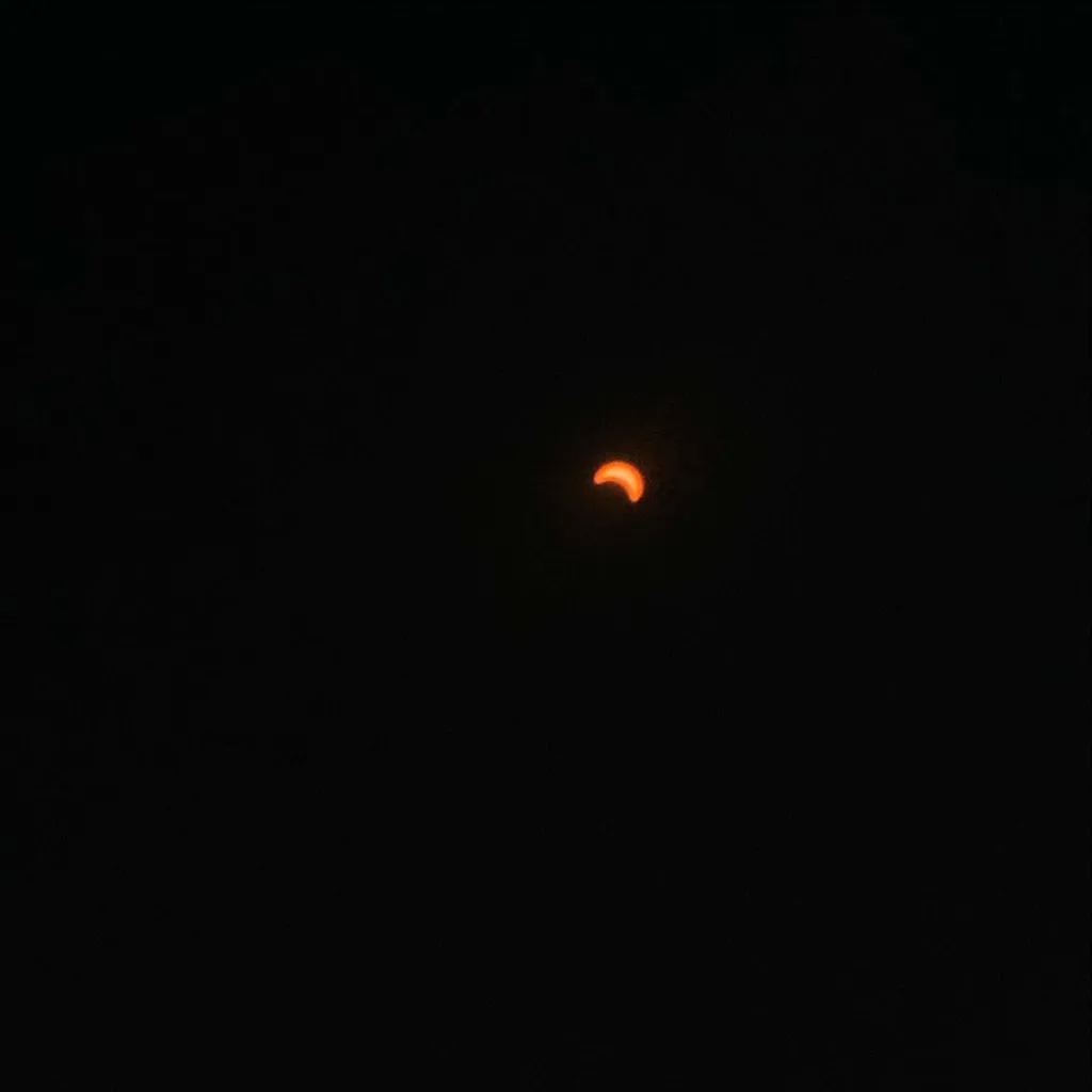 A reddish-orange crescent is centered against a deep, uniform black background.