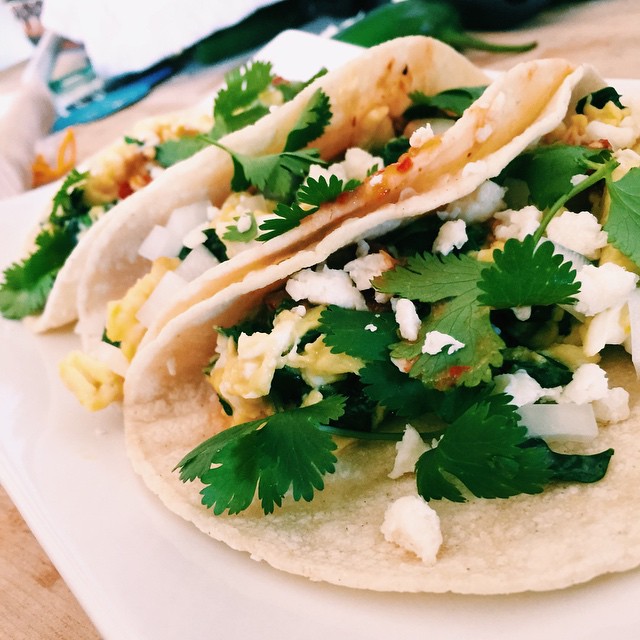 Breakfast tacos for lunch.