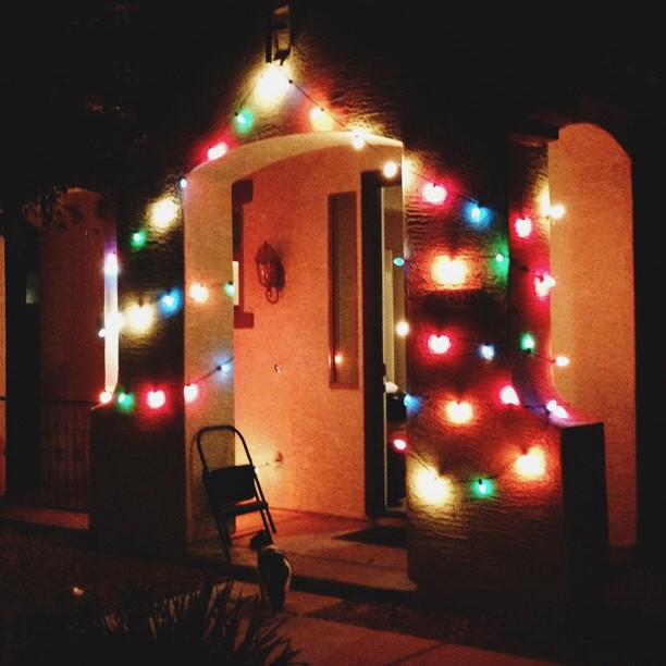 Put up some Xmas lights at my moms. We had no nails or tape unfortunately.