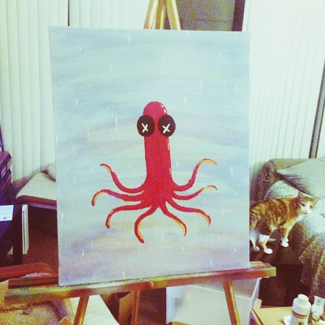 New painting. Bonus: cat.