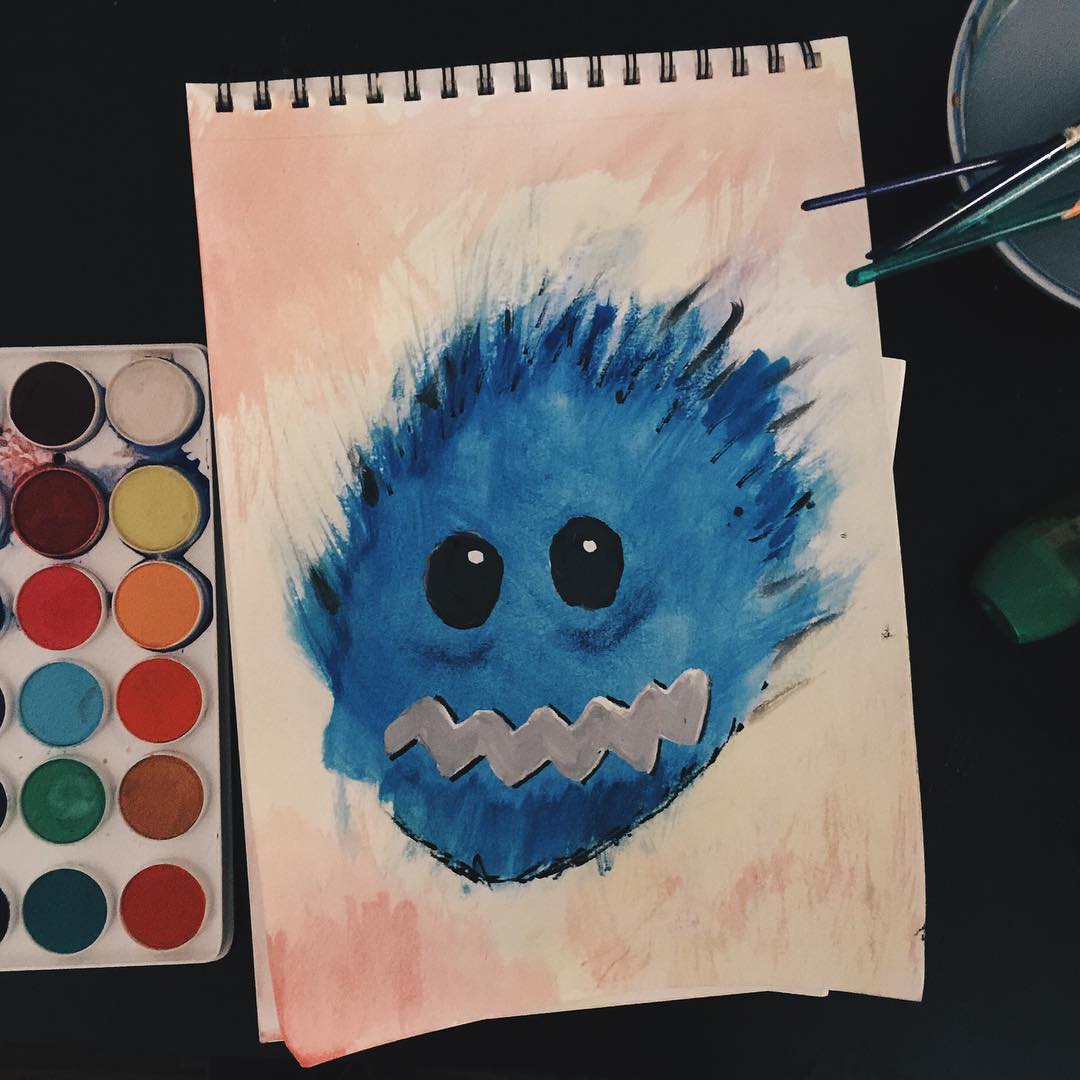 Playing with watercolors and such. Unhappy with that mouth.