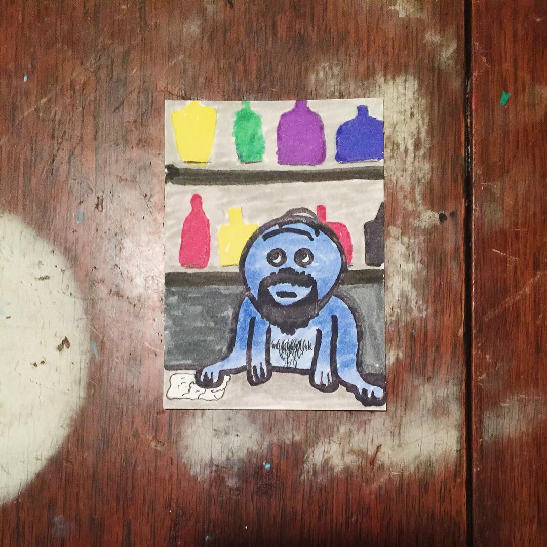 13. Frog guy sitting or bartending? What’ll it be?