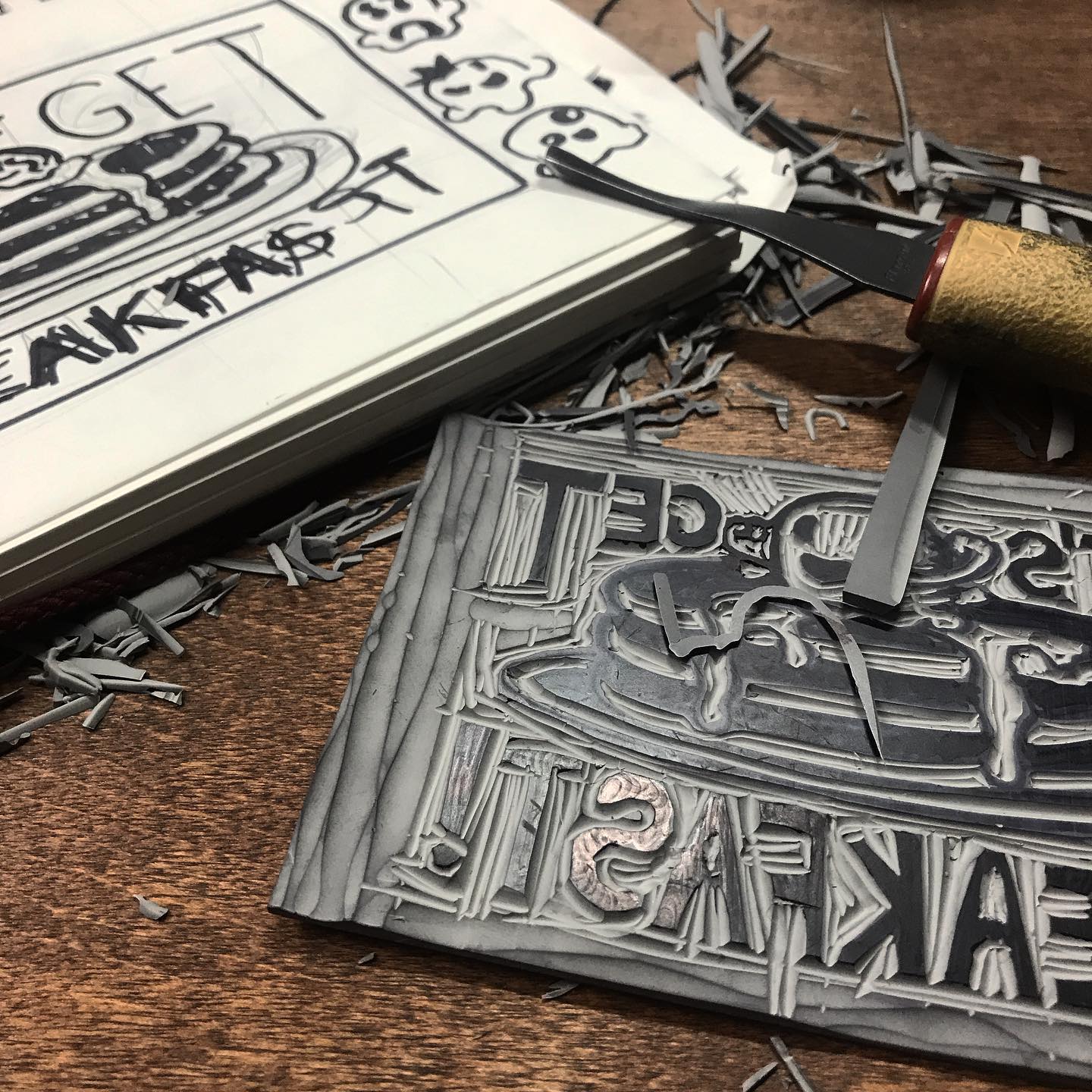 It’s a process! On tonight’s stream we drew and carved what will be a postcar…