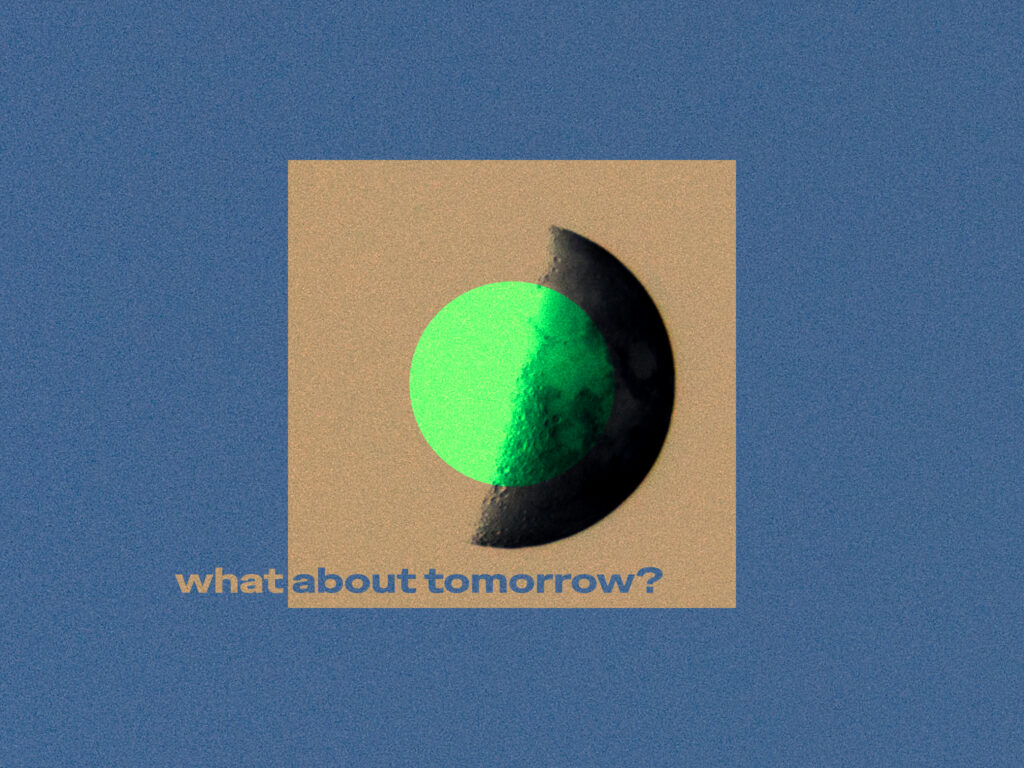 A composite image of the moon. The moon is enclosed in a box. Inside of the box is a yellow circle. These shapes only change the colors of the photo and do no block it out.