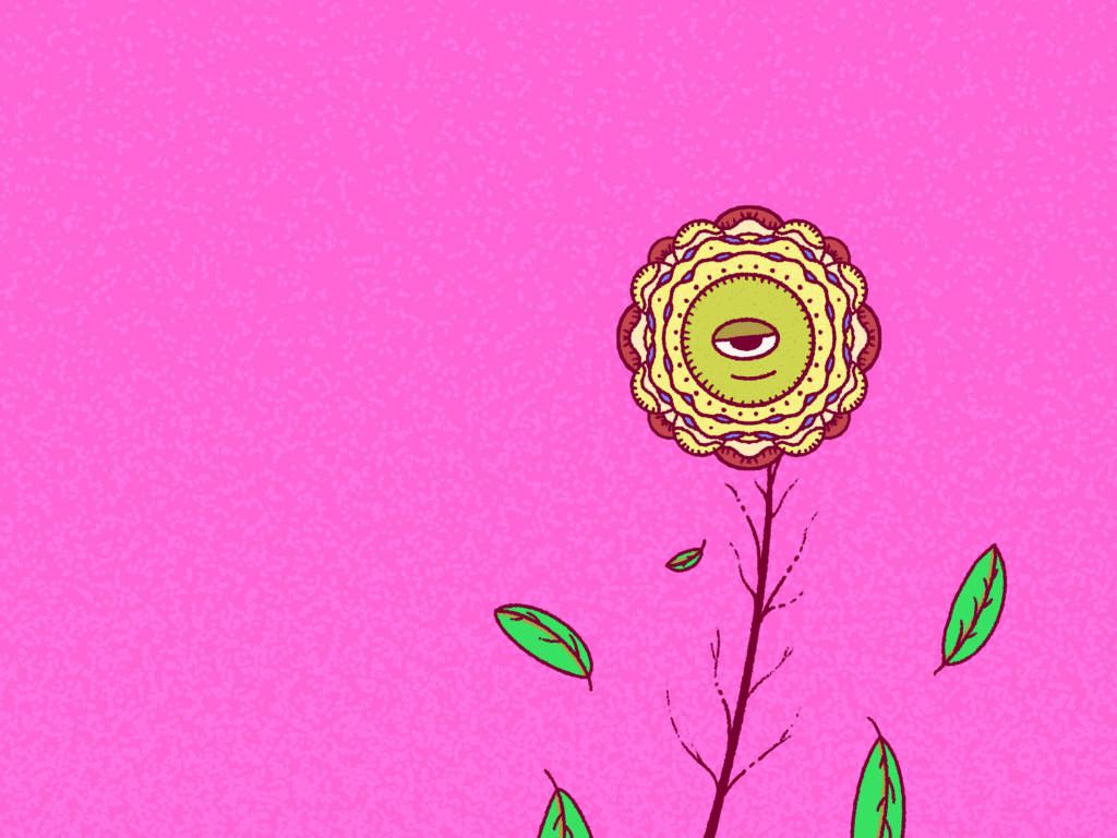 A flower looking a lil smug as leaves blow away.